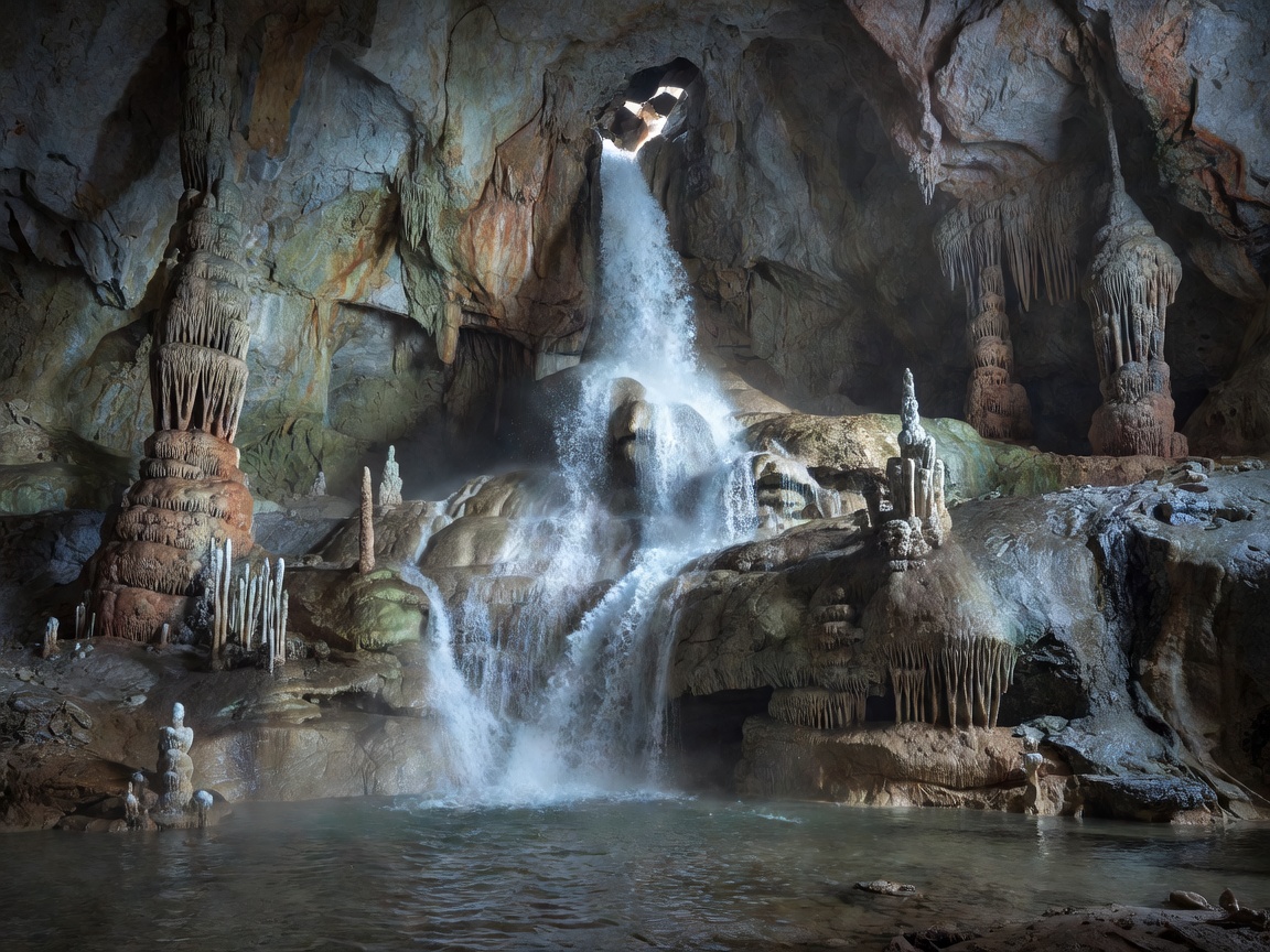Karst water discharge and limestone halls near Kostanjevica na Krki