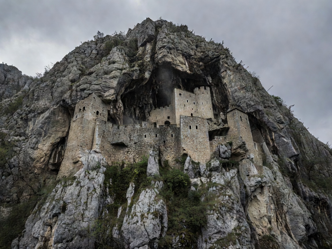 Vertical karst cliff fortress built into the cave mouth at Predjama